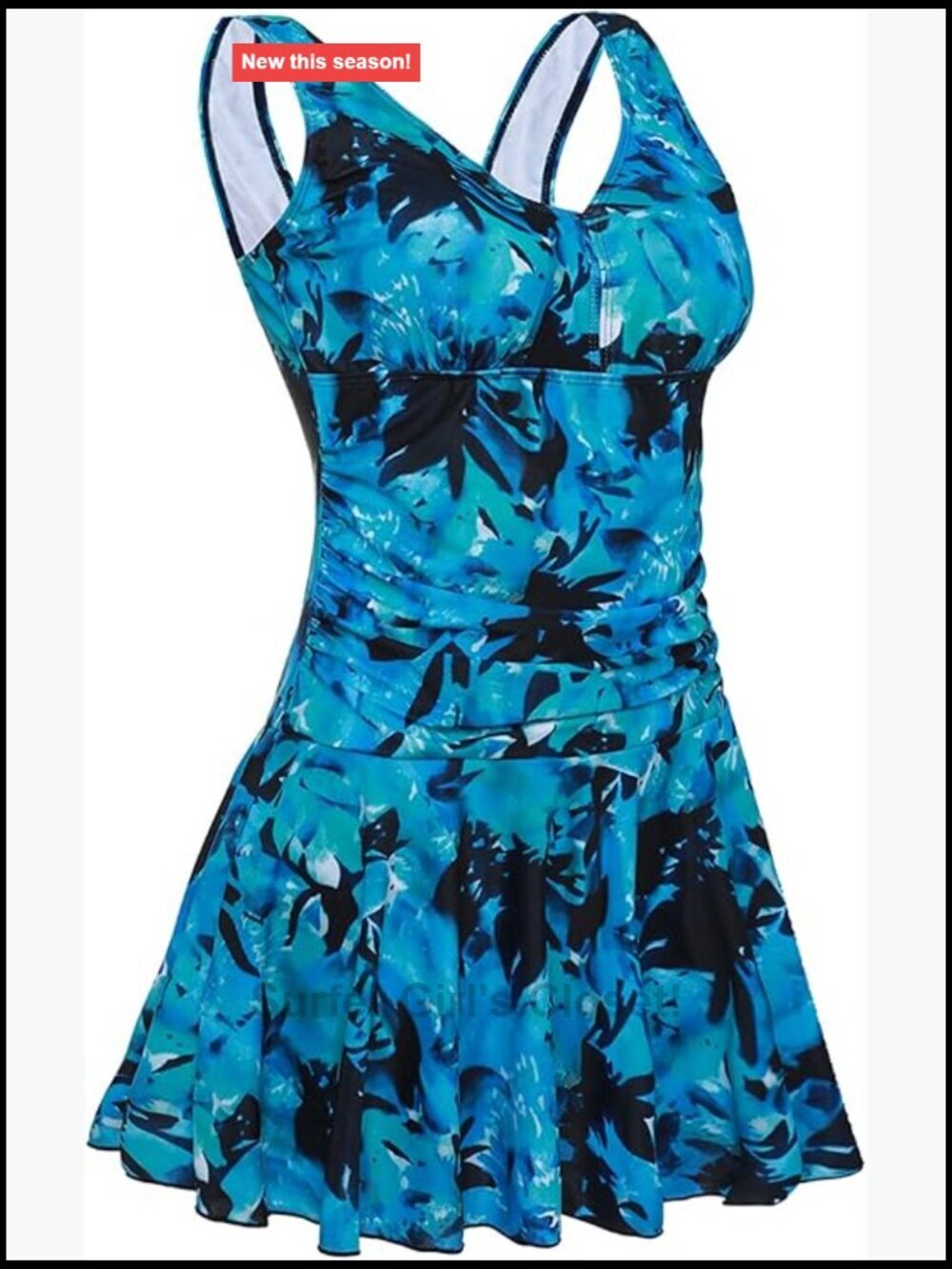 Plus-Size Flower Swim Dress One Piece Tummy Control Push-Up
